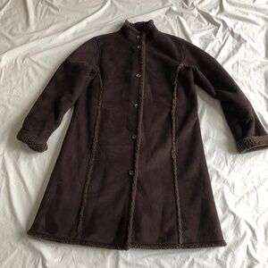 LL Bean Jacket Sherpa Lined Faux Suede Shearling Mid Length Black Coat Woman’s M
